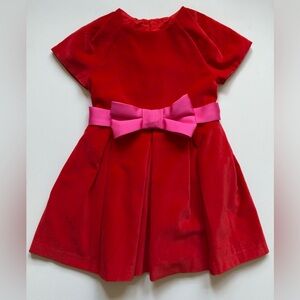 Jacadi Girls Philippine Dark Orange Pleated Velvet Holiday Dress w/ Pink Bow